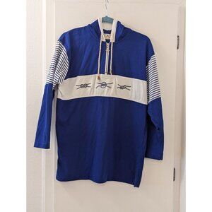 Vintage C.A.Sport Nautical-Themed Blue & White Hoodie Sweatshirt With Embroidere